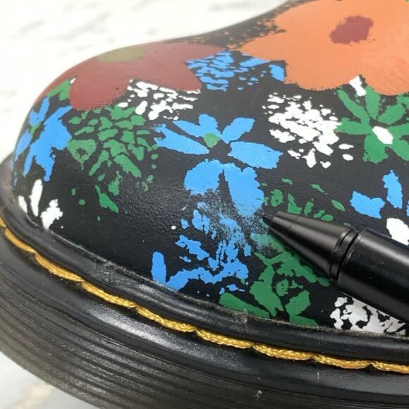 DR. MARTENS 1460J Floral Mash Up Leather Lace Up Boot Kids L5 M4 Black Punk EUC - Picture 9 of 10